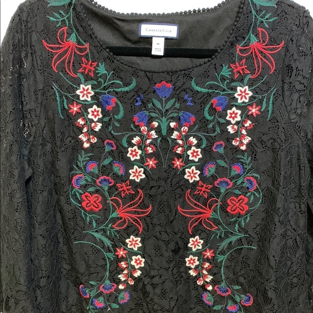 Charter Club Black and Floral Blouse - Picture 3 of 6